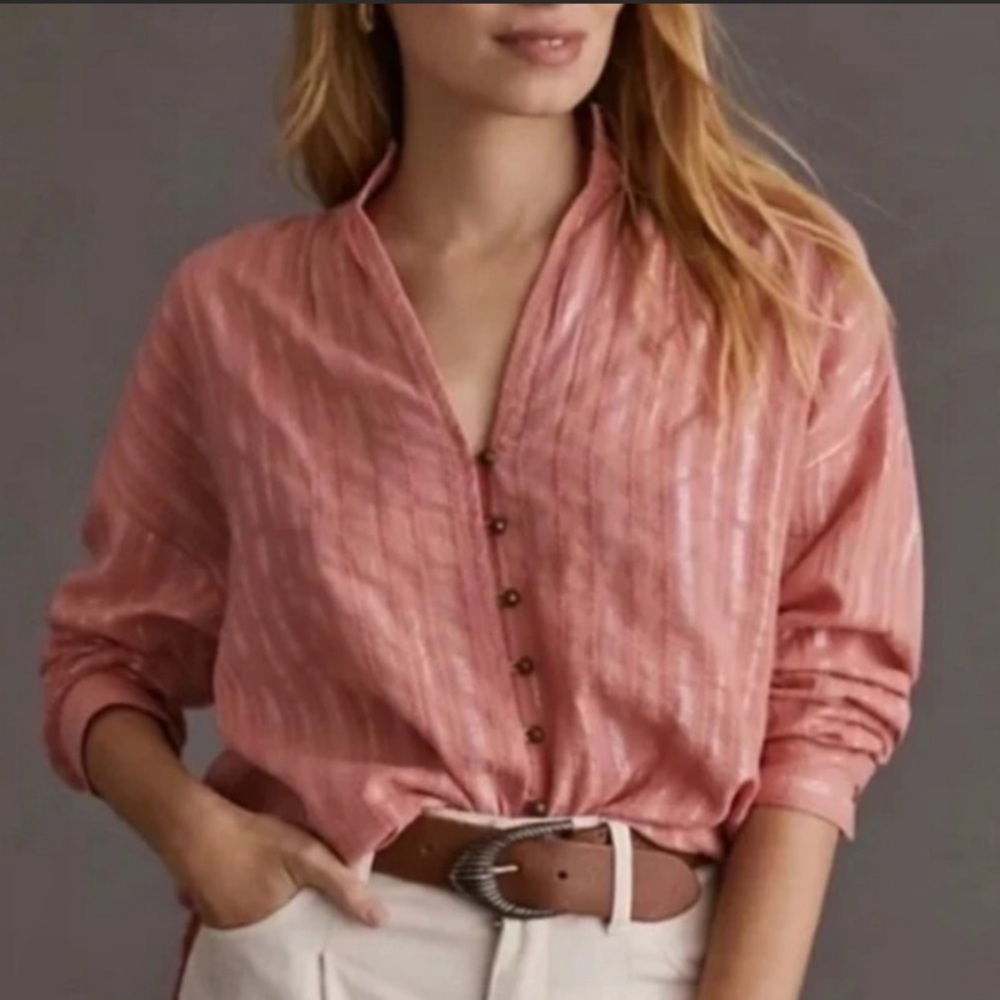 Pilcro Pink Long Sleeve Button Down Blouse